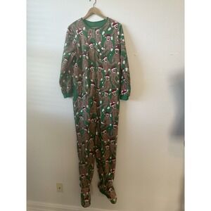 Nick And Nora Sock Monkey Zip Up One Piece PJ Adult Medium Unisex Vintage